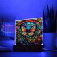 Stained Glass Butterfly Acrylic Square Plaque With Led Base Home Decor