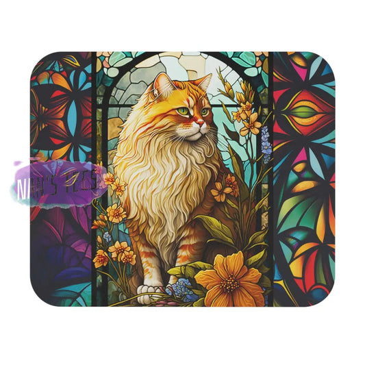 Stained Glass Cat Novelty Mouse Pad | Non-Slip Rubber Base Computers Laptop Office 9 × 8 / Rectangle