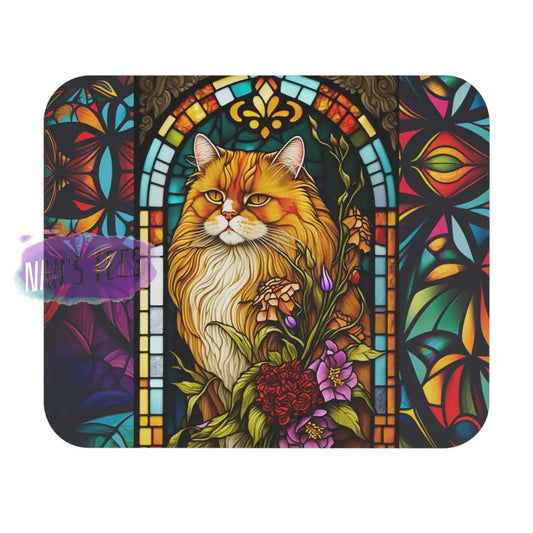 Stained Glass Cat Novelty Mouse Pad | Non-Slip Rubber Base Computers Laptop Office 9 × 8 / Rectangle