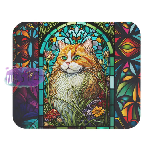 Stained Glass Cat Novelty Mouse Pad | Non-Slip Rubber Base Computers Laptop Office 9 × 8 / Rectangle