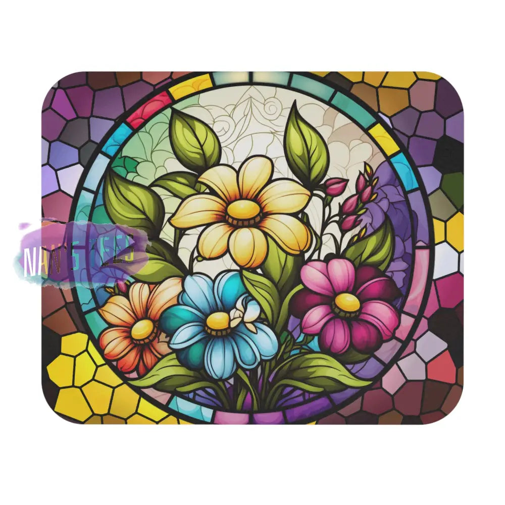 Stained Glass Flower Novelty Mouse Pad | Non-Slip Rubber Base Computers Laptop Office 9 × 8 /