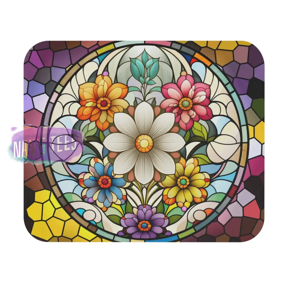 Stained Glass Flower Novelty Mouse Pad | Non-Slip Rubber Base Computers Laptop Office 9 × 8 /