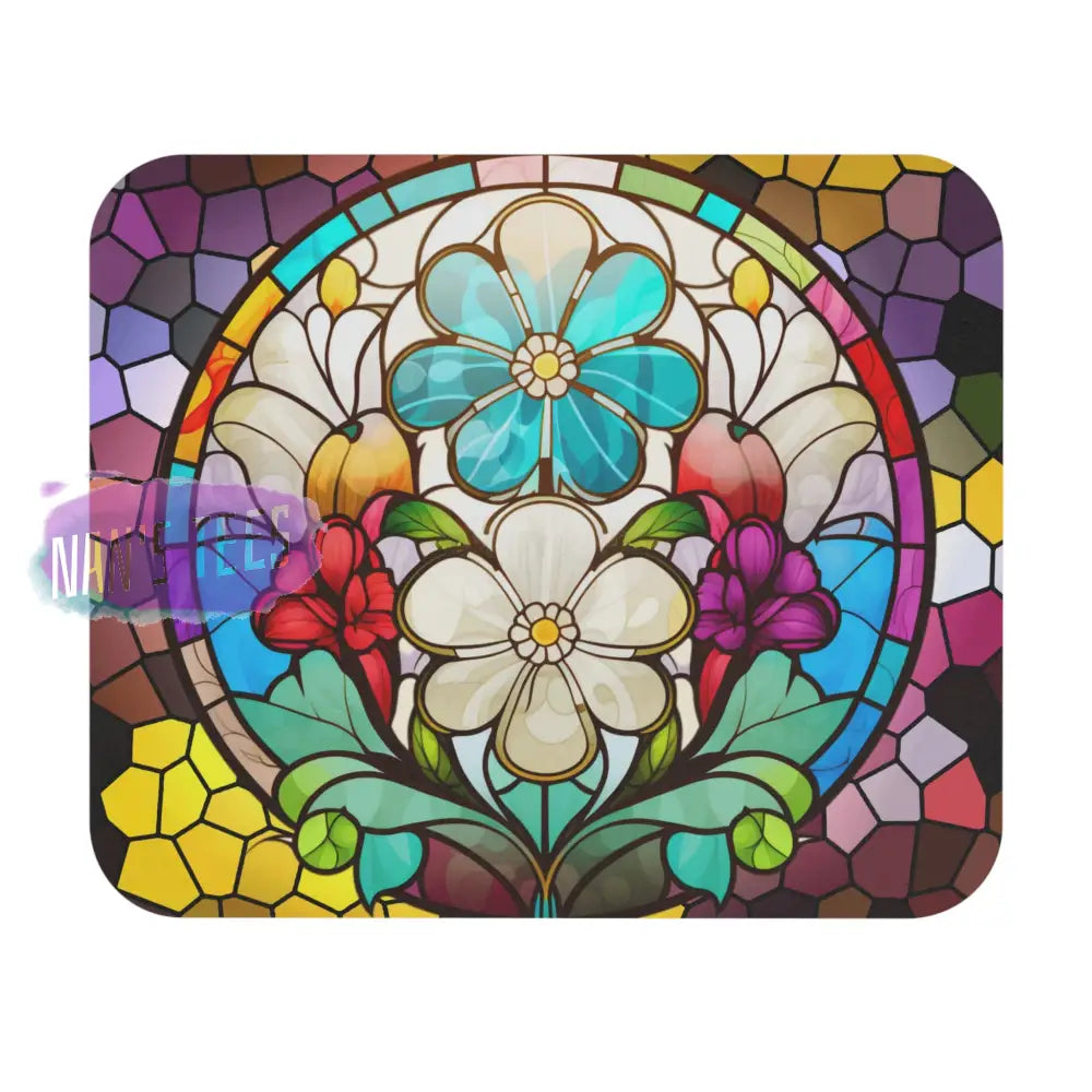 Stained Glass Flower Novelty Mouse Pad | Non-Slip Rubber Base Computers Laptop Office 9 × 8 /