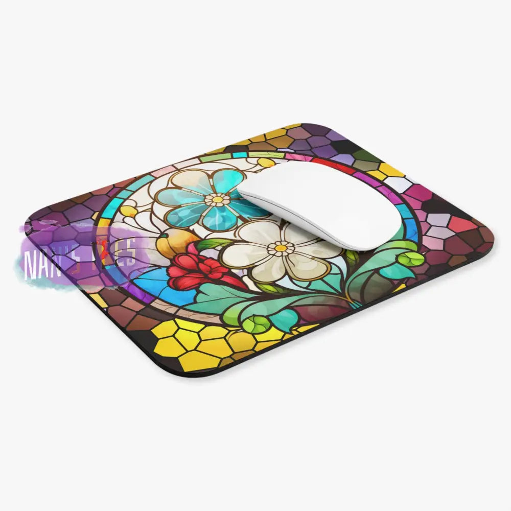 Stained Glass Flower Novelty Mouse Pad | Non-Slip Rubber Base Computers Laptop Office Home Decor