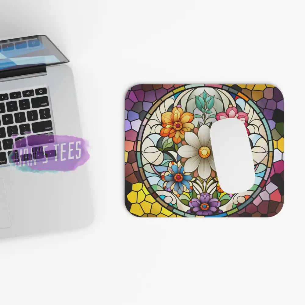 Stained Glass Flower Novelty Mouse Pad | Non-Slip Rubber Base Computers Laptop Office Home Decor