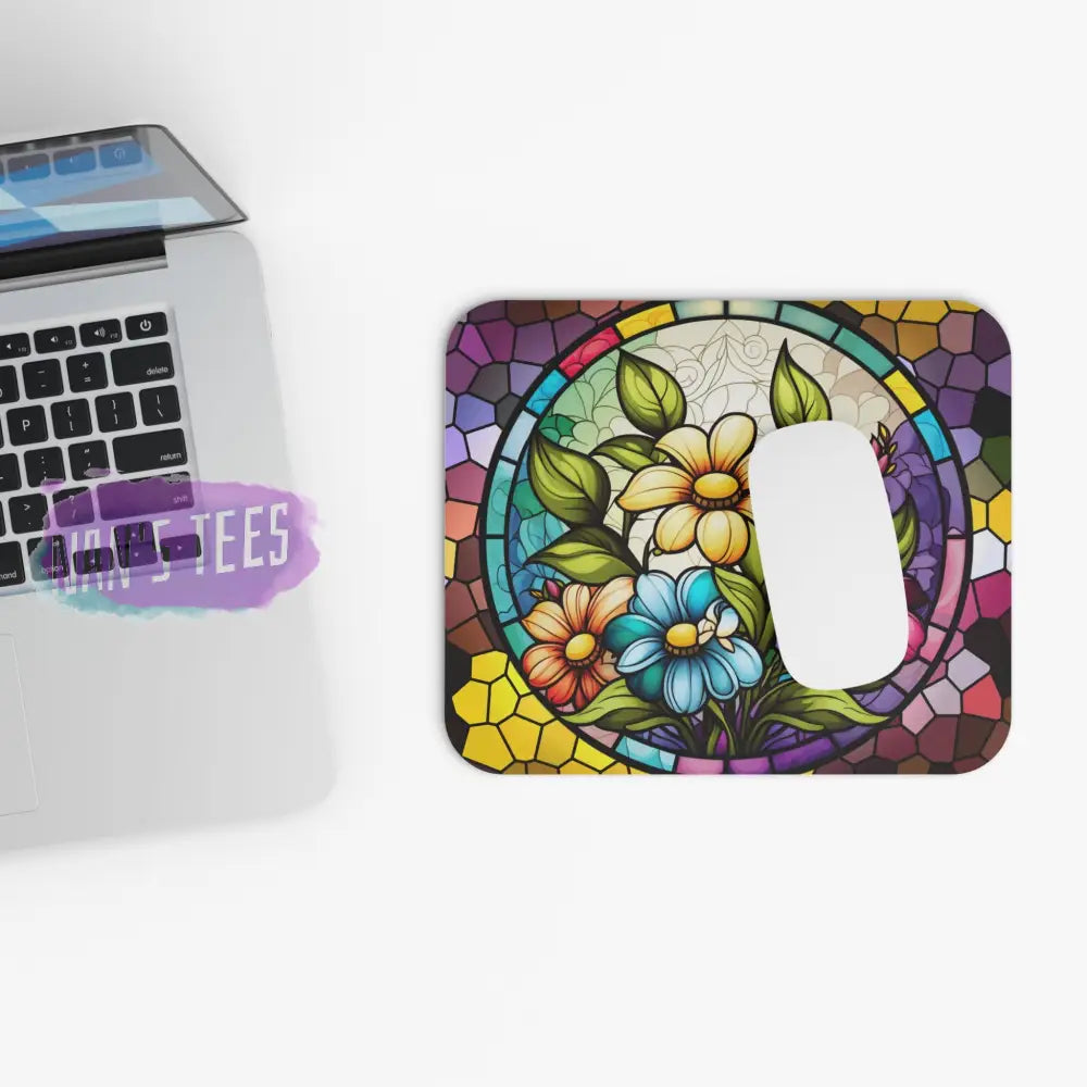 Stained Glass Flower Novelty Mouse Pad | Non-Slip Rubber Base Computers Laptop Office Home Decor