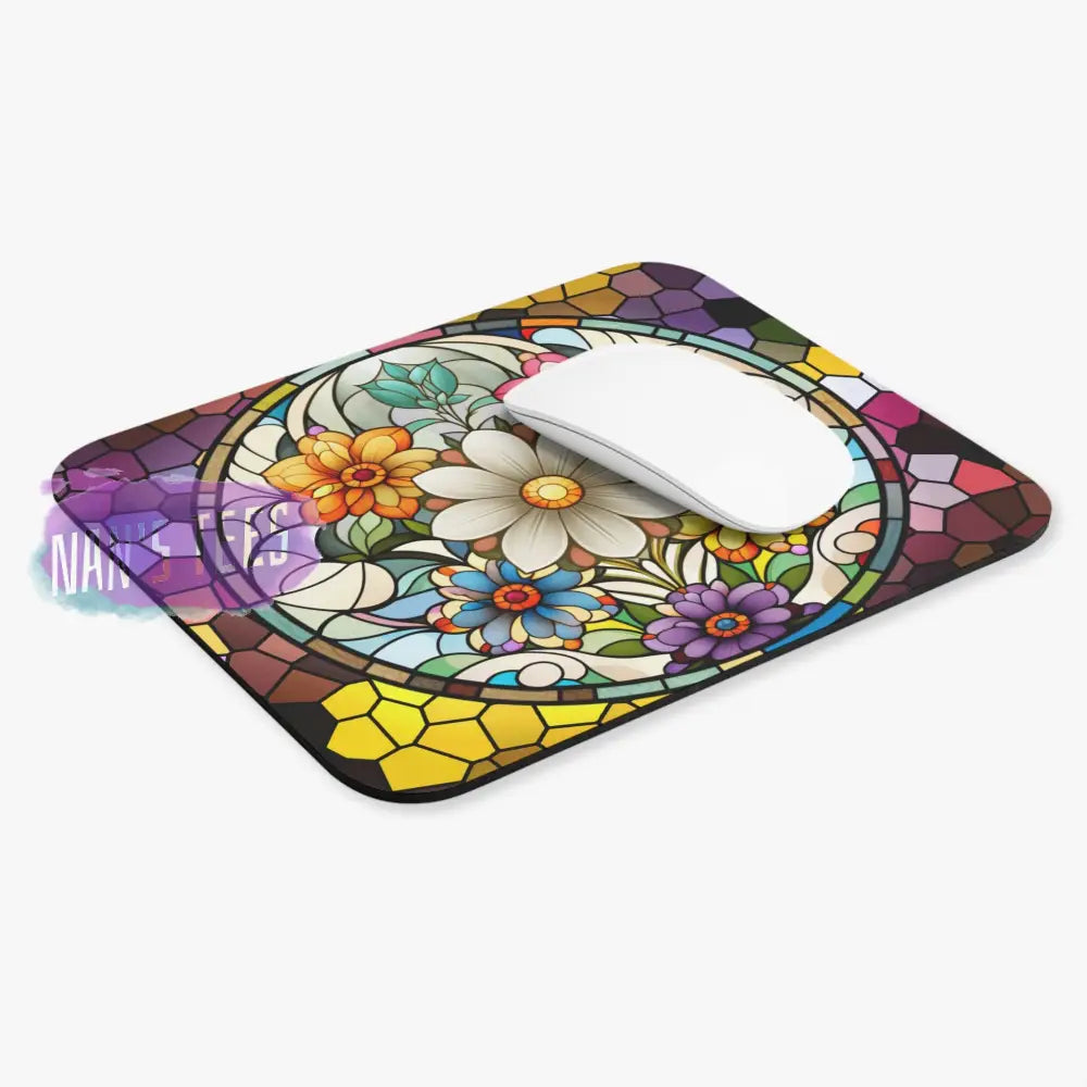 Stained Glass Flower Novelty Mouse Pad | Non-Slip Rubber Base Computers Laptop Office Home Decor