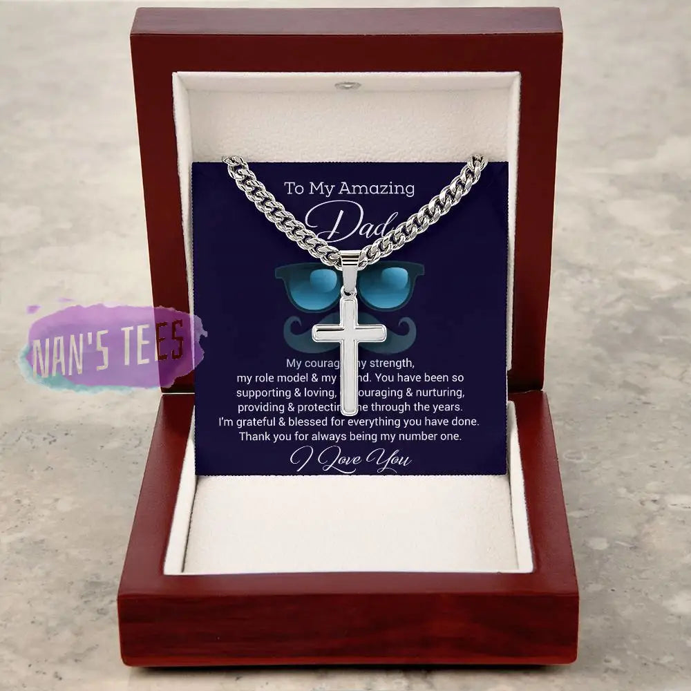 To My Amazing Dad | Cuban Chain With Artisan Cross Necklace Jewelry