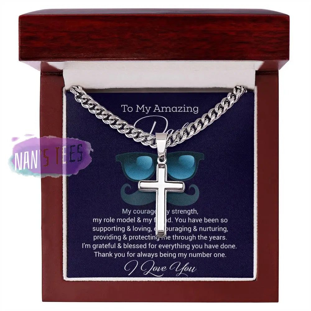 To My Amazing Dad | Cuban Chain With Artisan Cross Necklace Luxury Box W/Led Jewelry