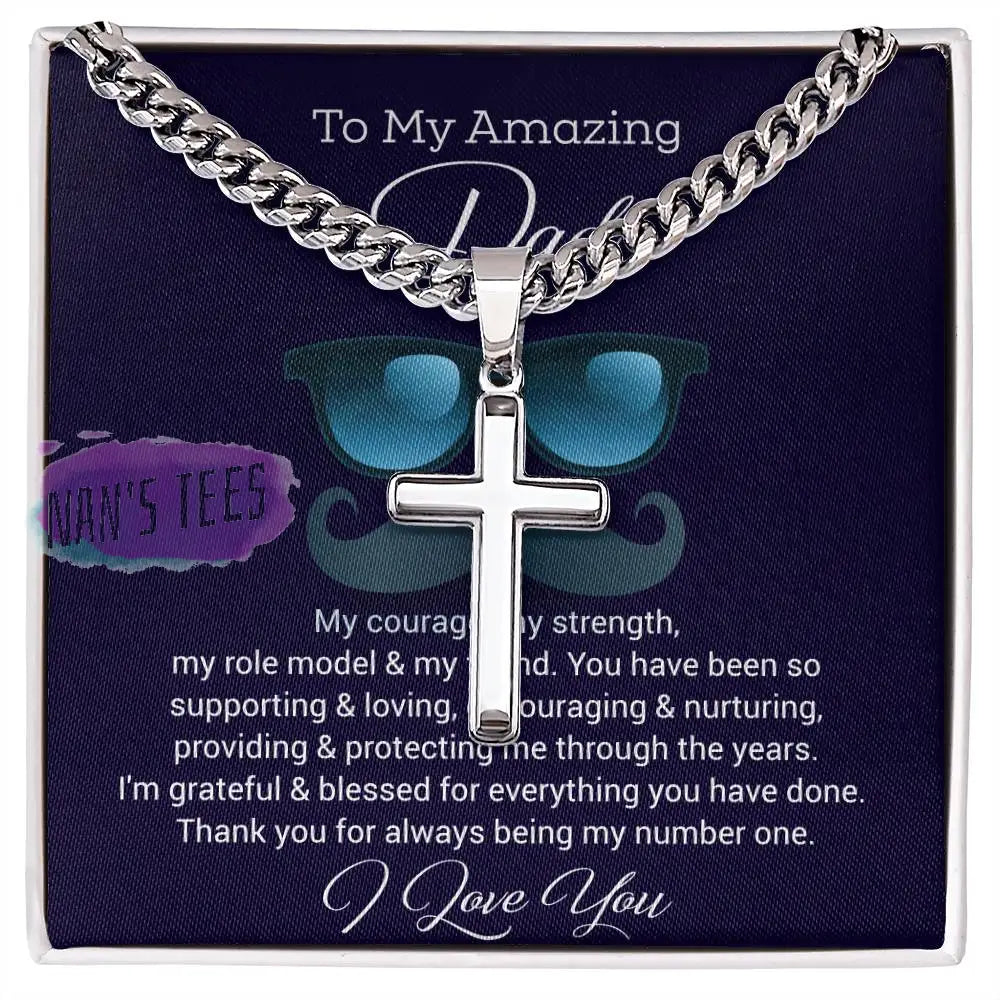 To My Amazing Dad | Cuban Chain With Artisan Cross Necklace Two Tone Box Jewelry