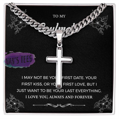 To My Soulmate | Cuban Chain With Artisan Cross Necklace Two Tone Box Jewelry