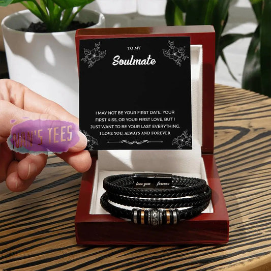 To My Soulmate | Engraved Love You Forever Braided Vegan Leather Bracelet Jewelry