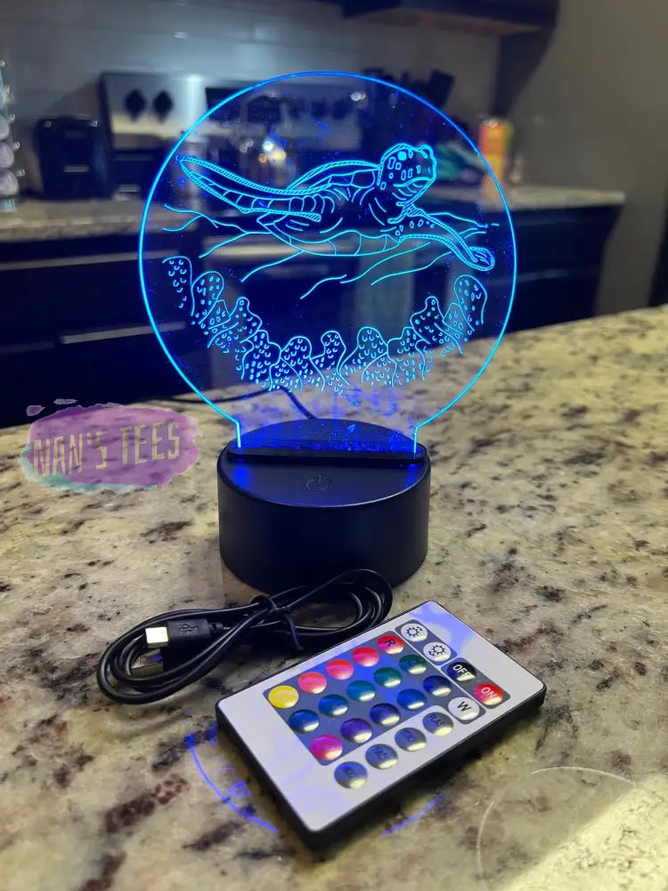 Turtle Engraved Clear Acrylic 3D Led Night Light With Base And Remote