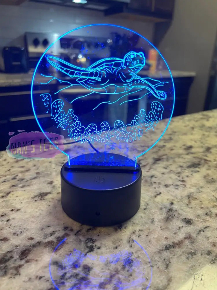 Turtle Engraved Clear Acrylic 3D Led Night Light With Base And Remote